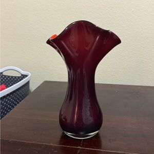 Cased Art Glass Vase With Handkerchief Edge Red Orange - See Photos